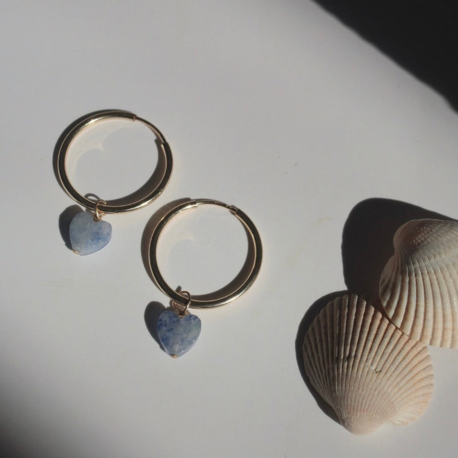 Blue Aventurine Heart Hoops